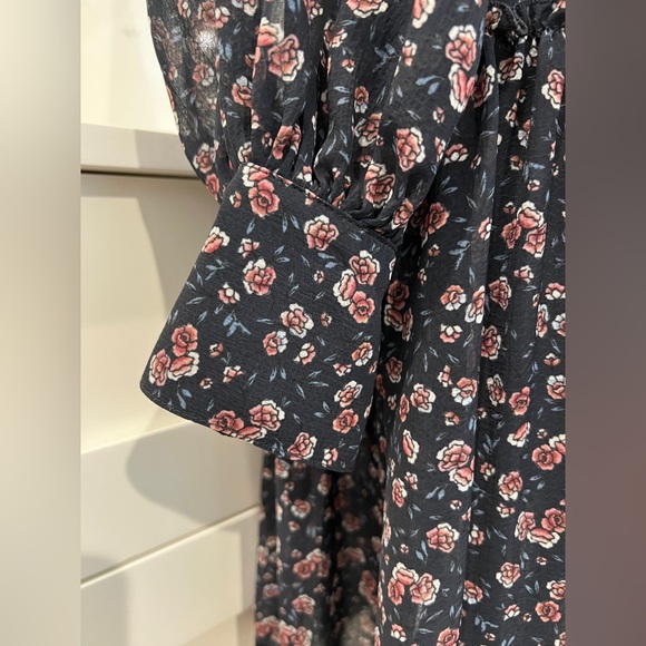 See By Chloe Navy Floral Rose Printed Chiffon Long Sleeve Dress - Picture 7 of 11